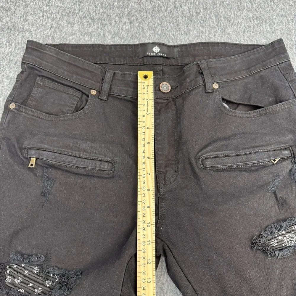 Focus Jeans Black Distressed Moto Biker Jeans Slim Fit 36x32 Stretch Street Wear